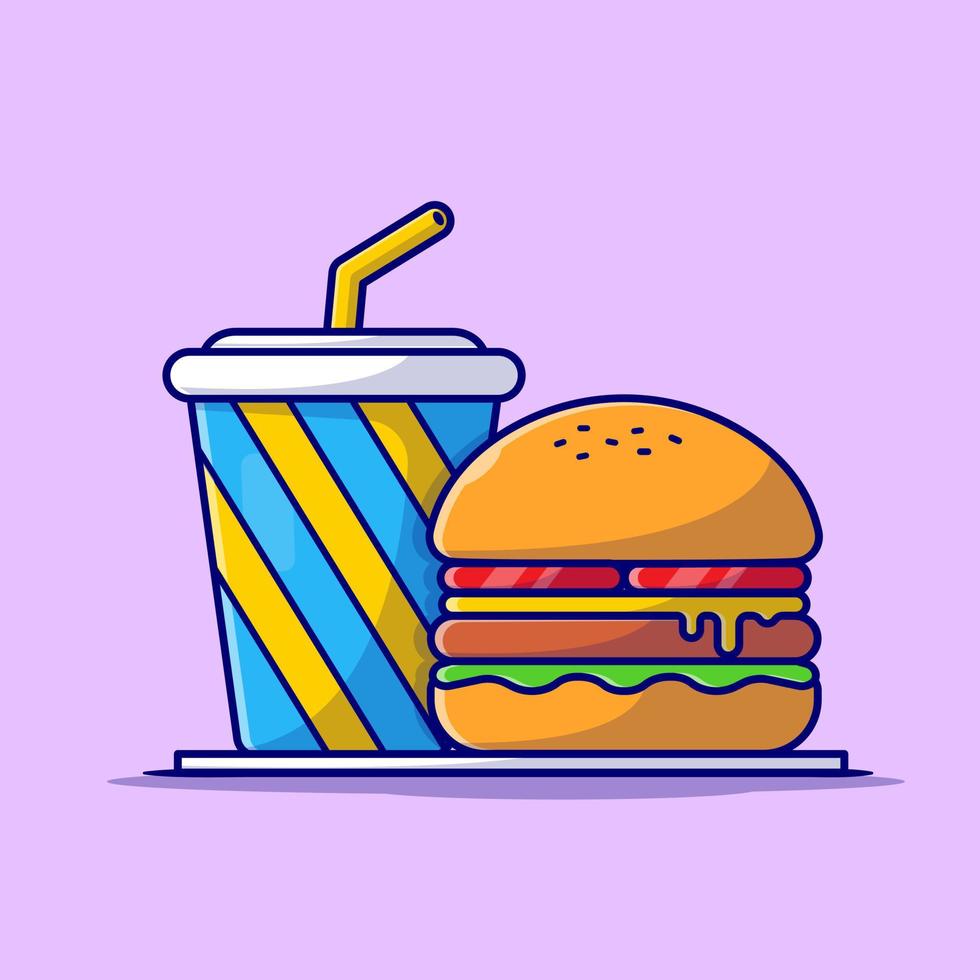 ilustración de icono de vector de dibujos animados de hamburguesa y refresco. concepto de icono de comida y bebida vector premium aislado. estilo de dibujos animados plana