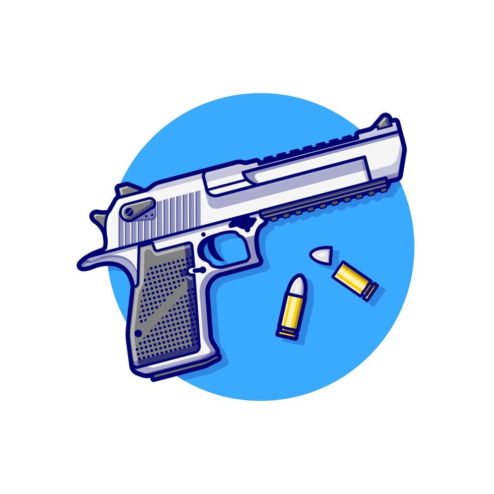 Pistola con ilustración de icono de vector de dibujos animados de balas. símbolo objeto icono concepto aislado vector premium. estilo de dibujos animados plana