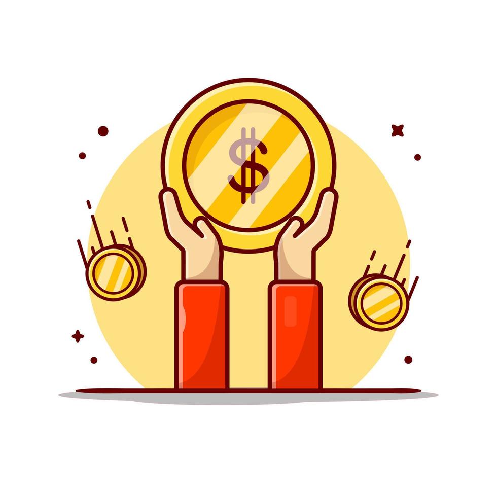Hands With Money Bag And Gold Coin. Cartoon Vector Icon  Illustration. Finance Object Concept Isolated Premium  Vector. Flat Cartoon Style
