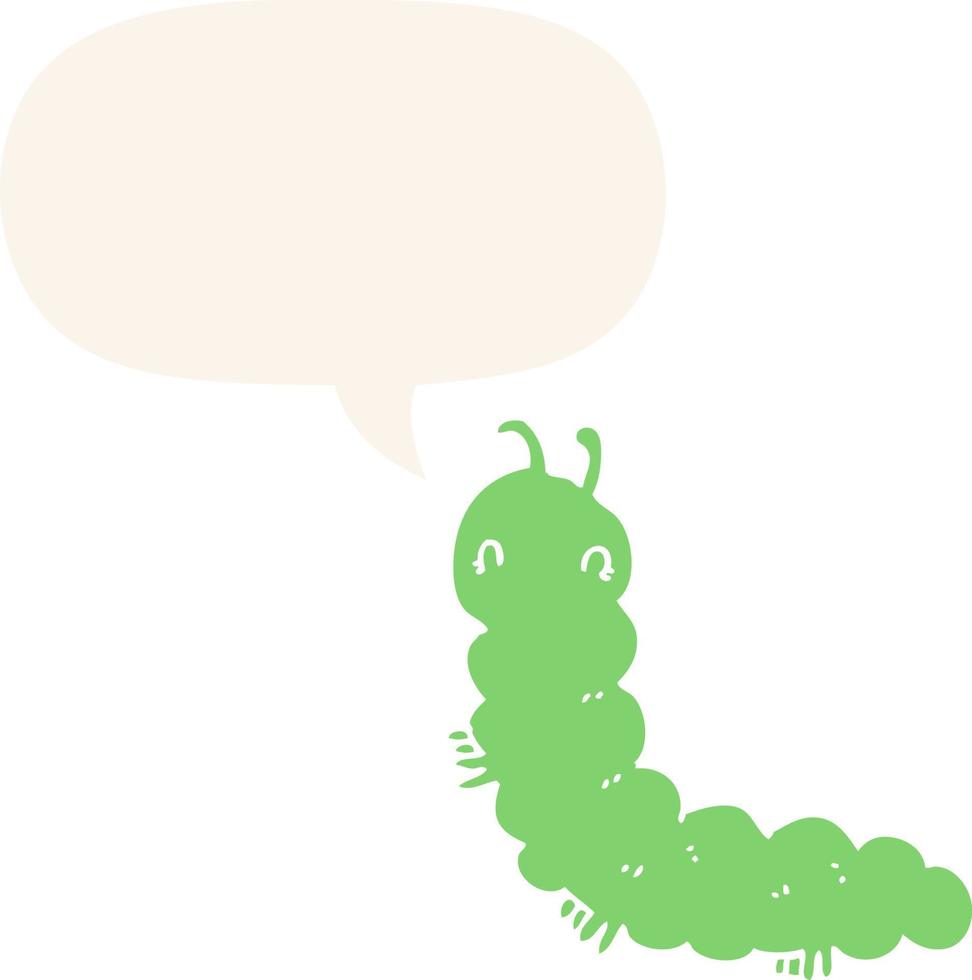 cartoon caterpillar and speech bubble in retro style vector