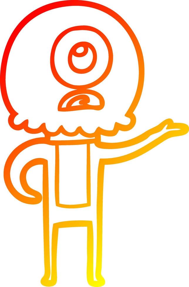 warm gradient line drawing cartoon cyclops alien spaceman explaining vector