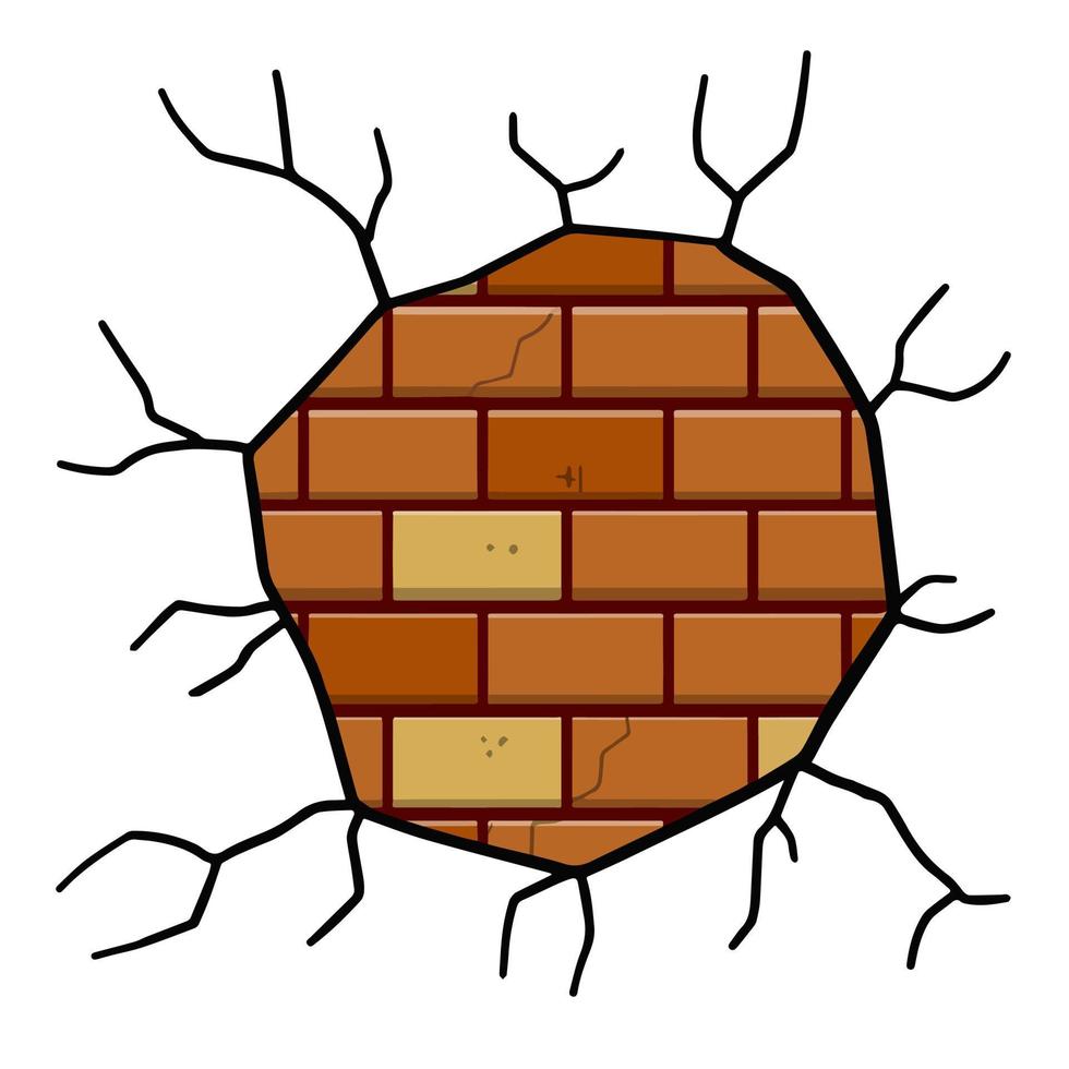 Damaged Brick wall. Broken plaster with crack vector