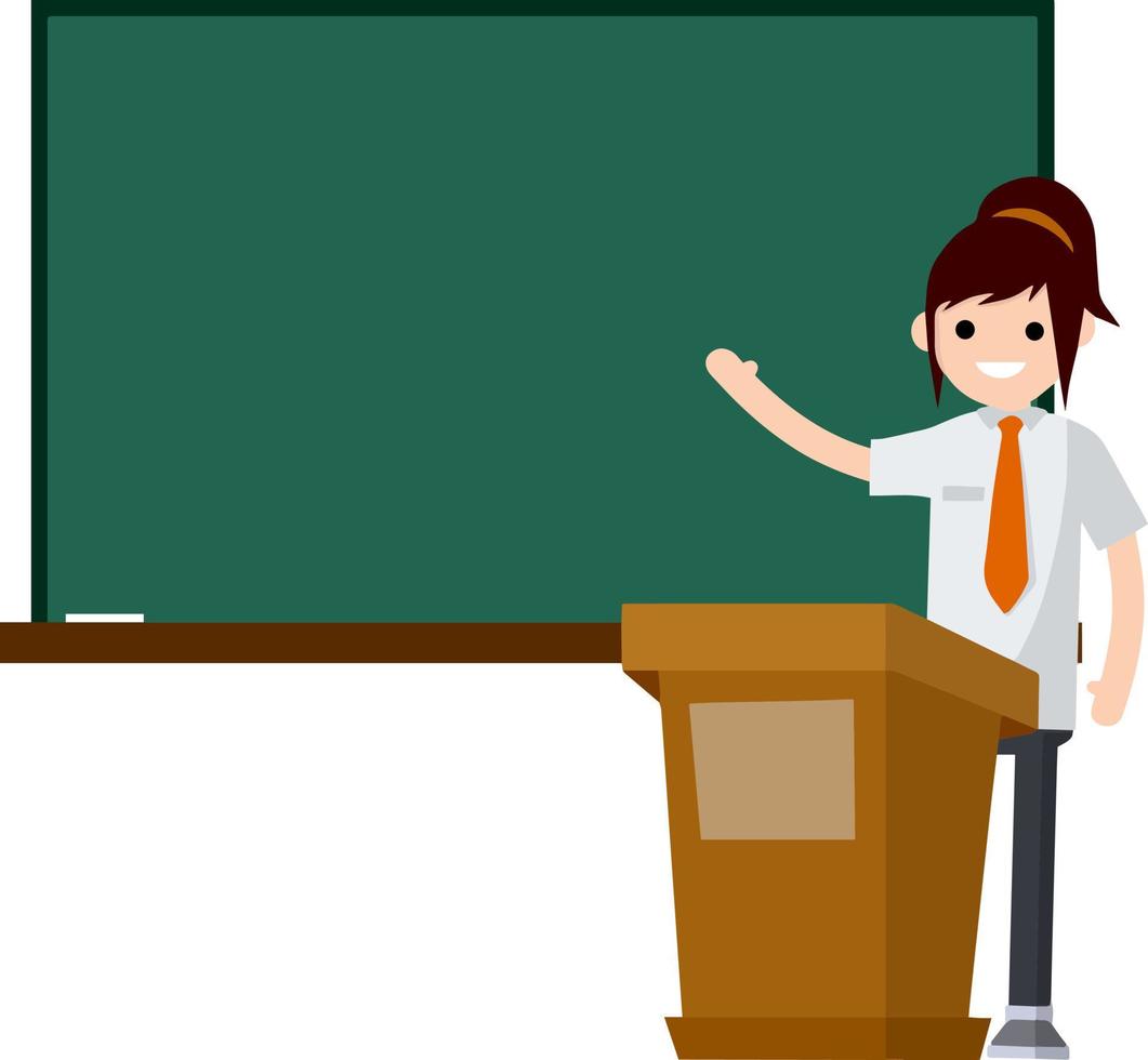 School teacher stand near blackboard. vector