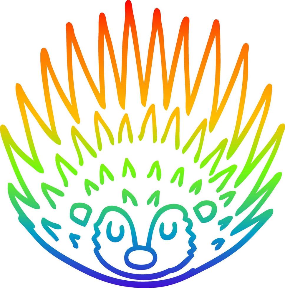 rainbow gradient line drawing cartoon spiky hedgehog vector