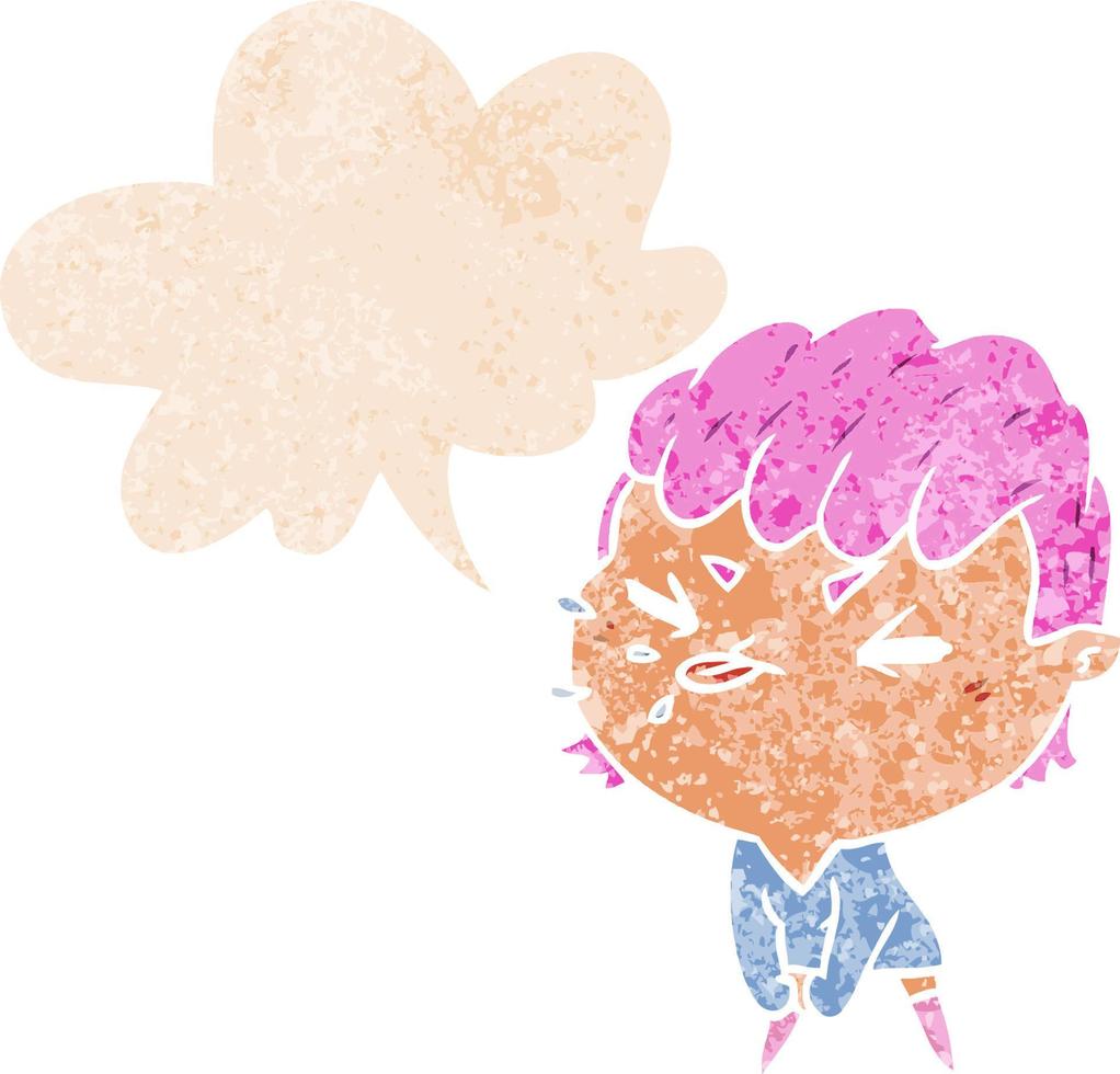 cartoon rude girl and speech bubble in retro textured style vector