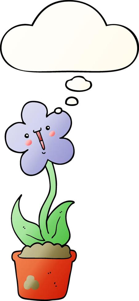cute cartoon flower and thought bubble in smooth gradient style vector