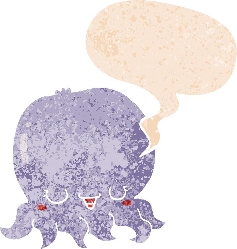 cartoon jellyfish and speech bubble in retro textured style vector