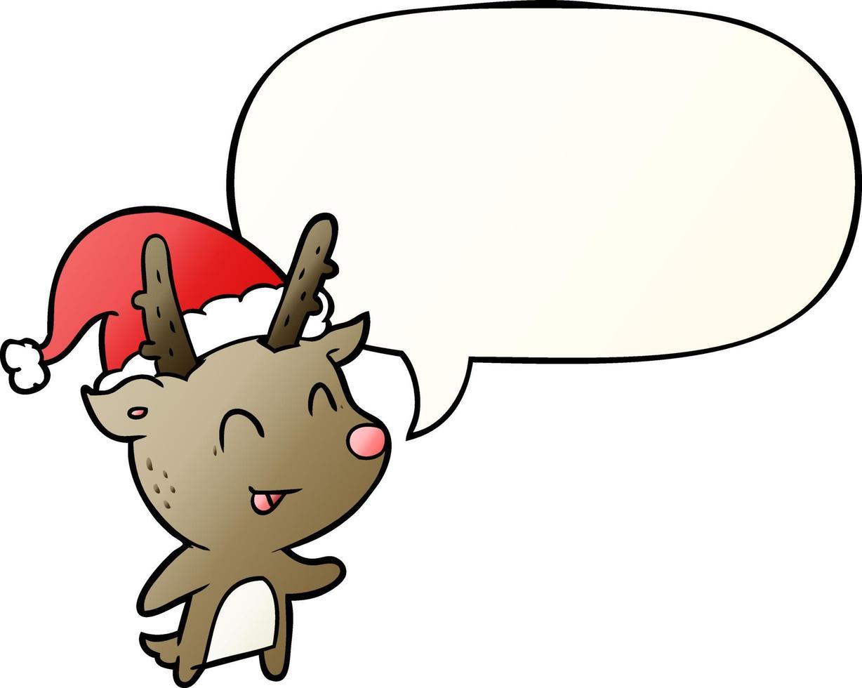 cartoon christmas reindeer and speech bubble in smooth gradient style vector