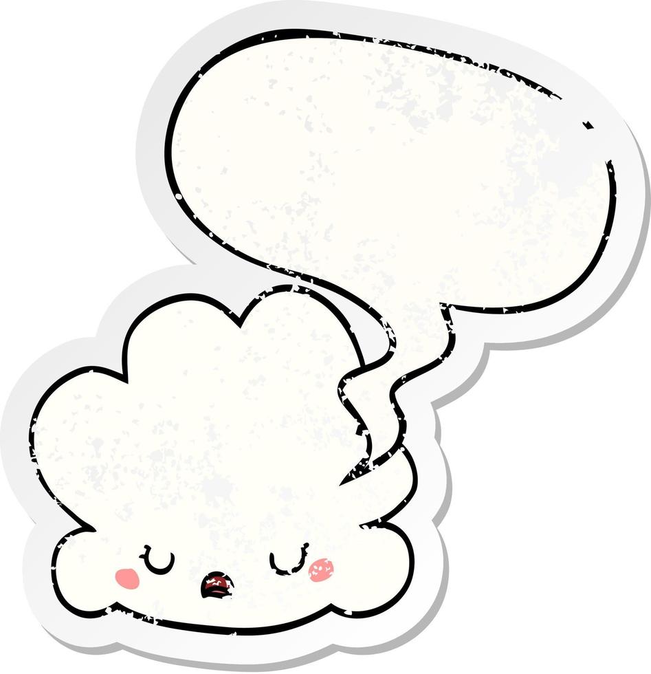cute cartoon cloud and speech bubble distressed sticker vector