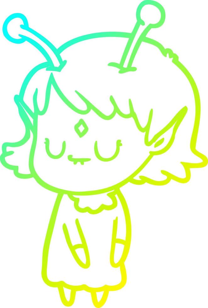 cold gradient line drawing cartoon alien girl vector