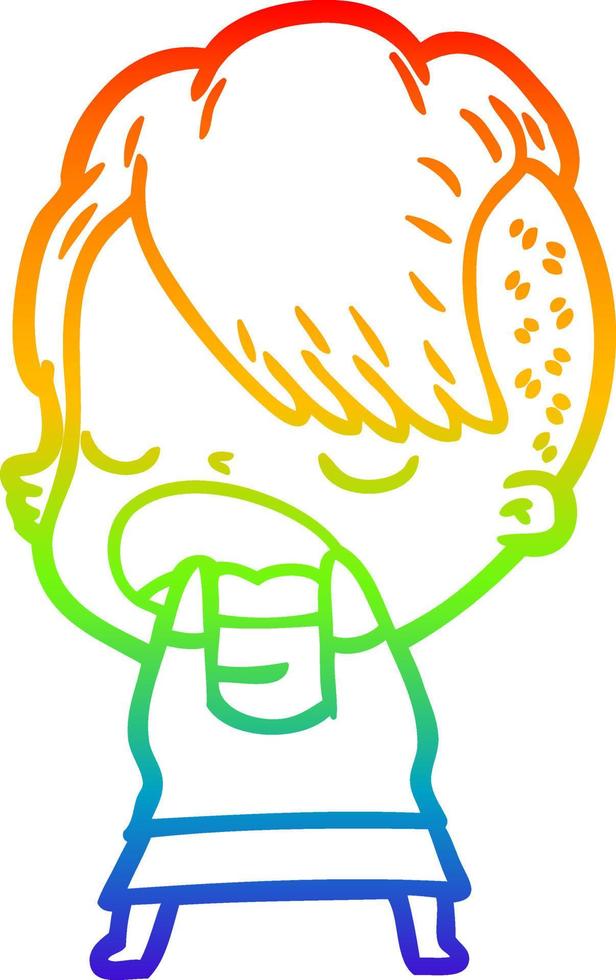 rainbow gradient line drawing cartoon cool hipster girl talking vector