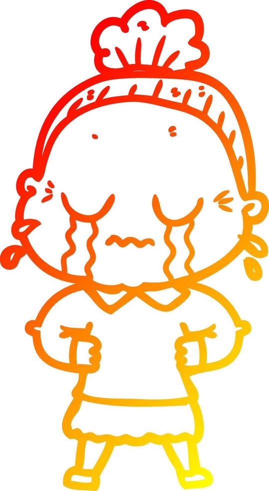 warm gradient line drawing cartoon crying old lady vector
