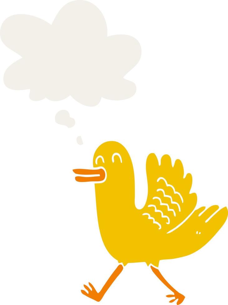 cartoon duck and thought bubble in retro style vector