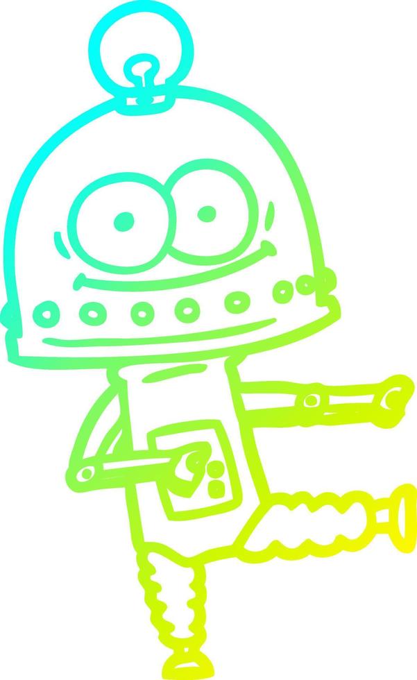 cold gradient line drawing happy carton robot with light bulb vector