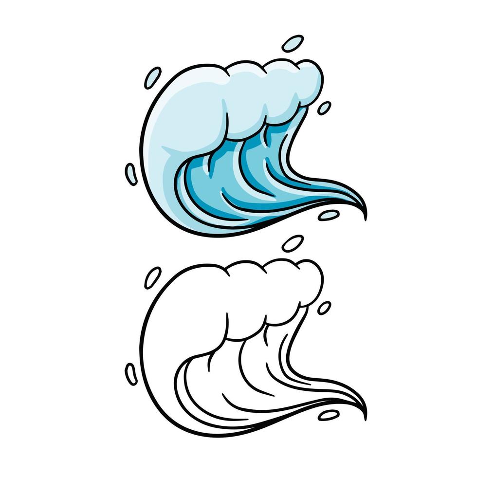 Wave. Sea water. Storm and the nature of the ocean. Cartoon and sketch illustration isolated on white. Blue Logo Splash and flow vector