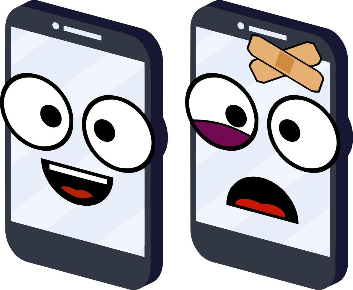 Cheerful mobile phone with smile on screen. Happy emotions vector