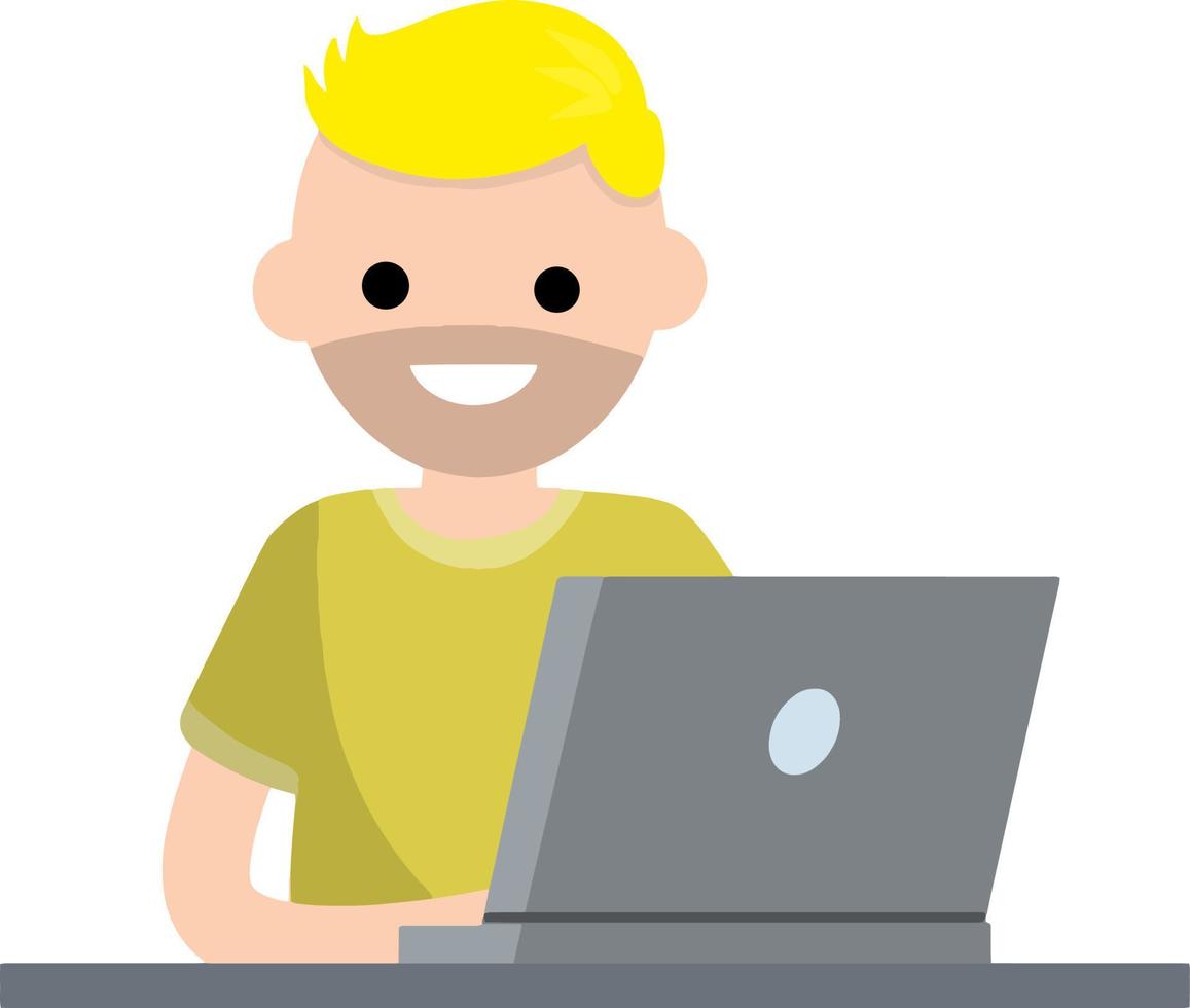 hombre con laptop. hombre feliz sonriendo vector