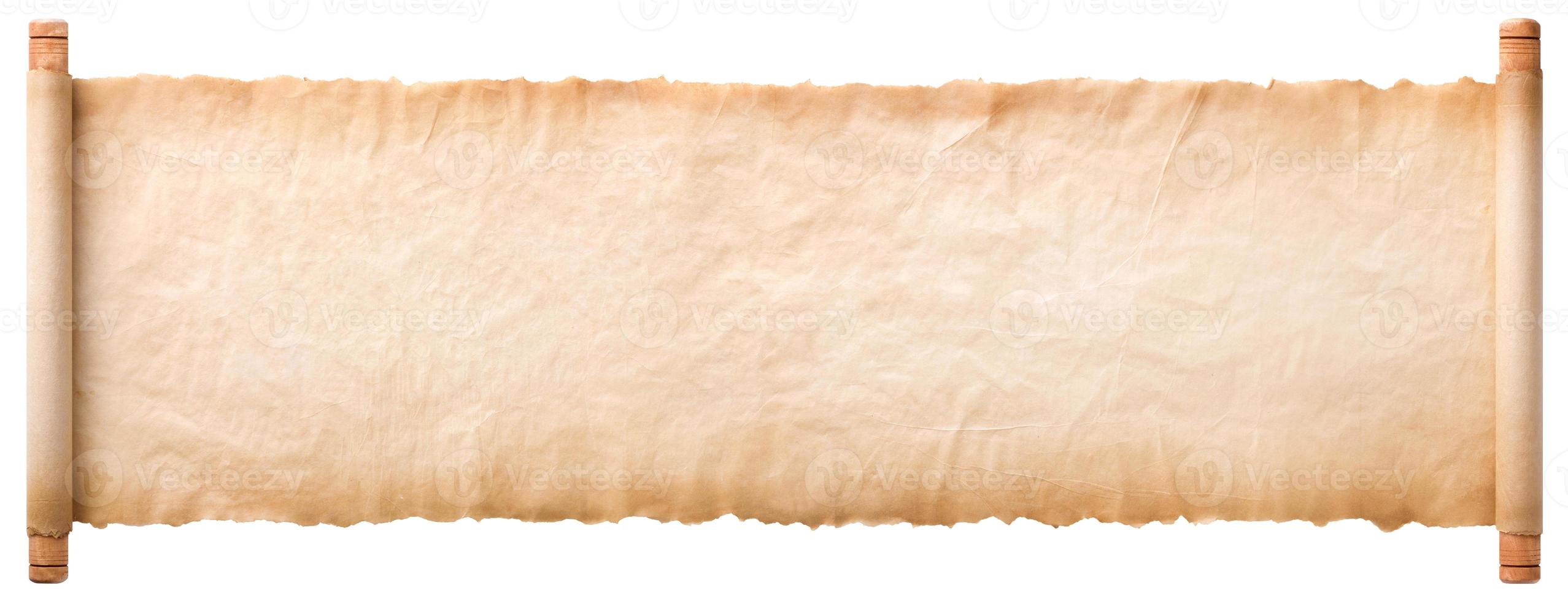 old parchment paper scroll sheet vintage aged or texture isolated on white background photo