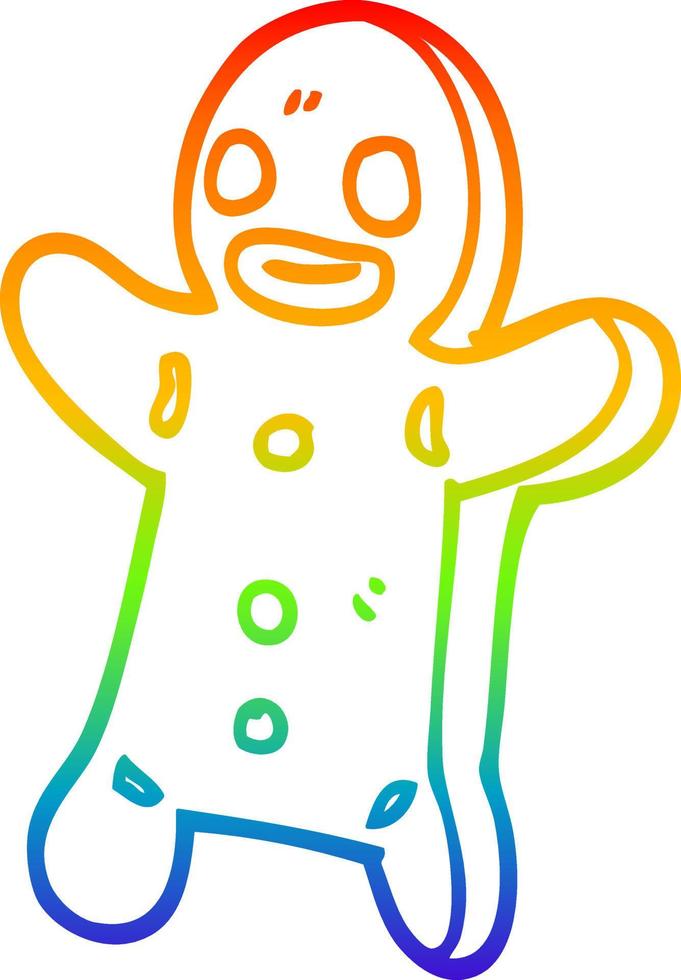 rainbow gradient line drawing cartoon gingerbread man vector