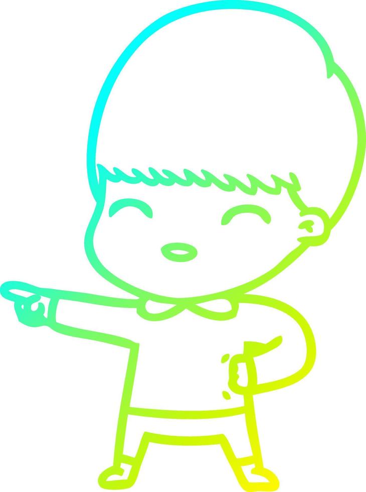 cold gradient line drawing happy cartoon boy vector