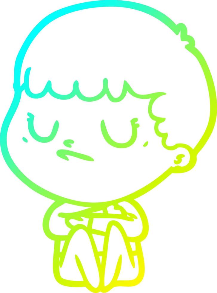 cold gradient line drawing cartoon grumpy boy vector