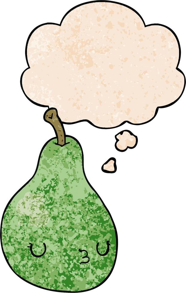 cartoon pear and thought bubble in grunge texture pattern style vector