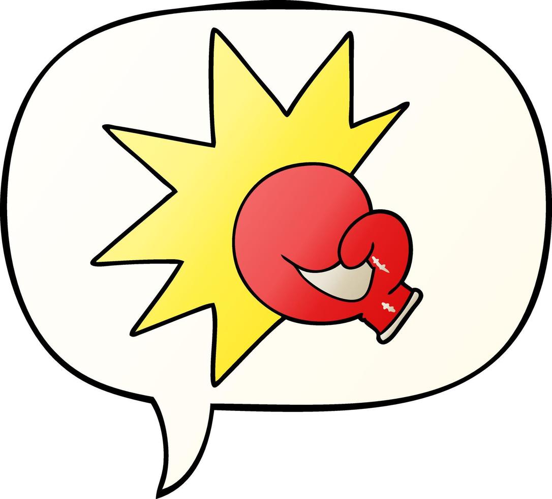 boxing glove cartoon and speech bubble in smooth gradient style vector