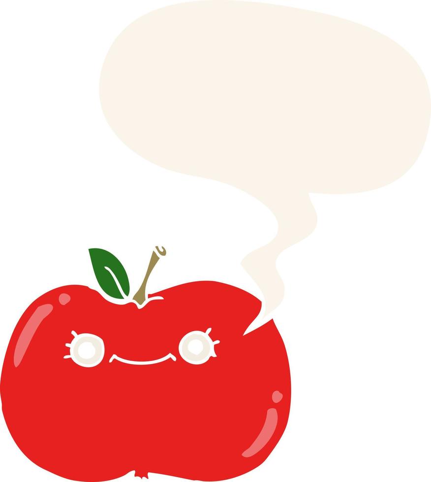 cute cartoon apple and speech bubble in retro style vector