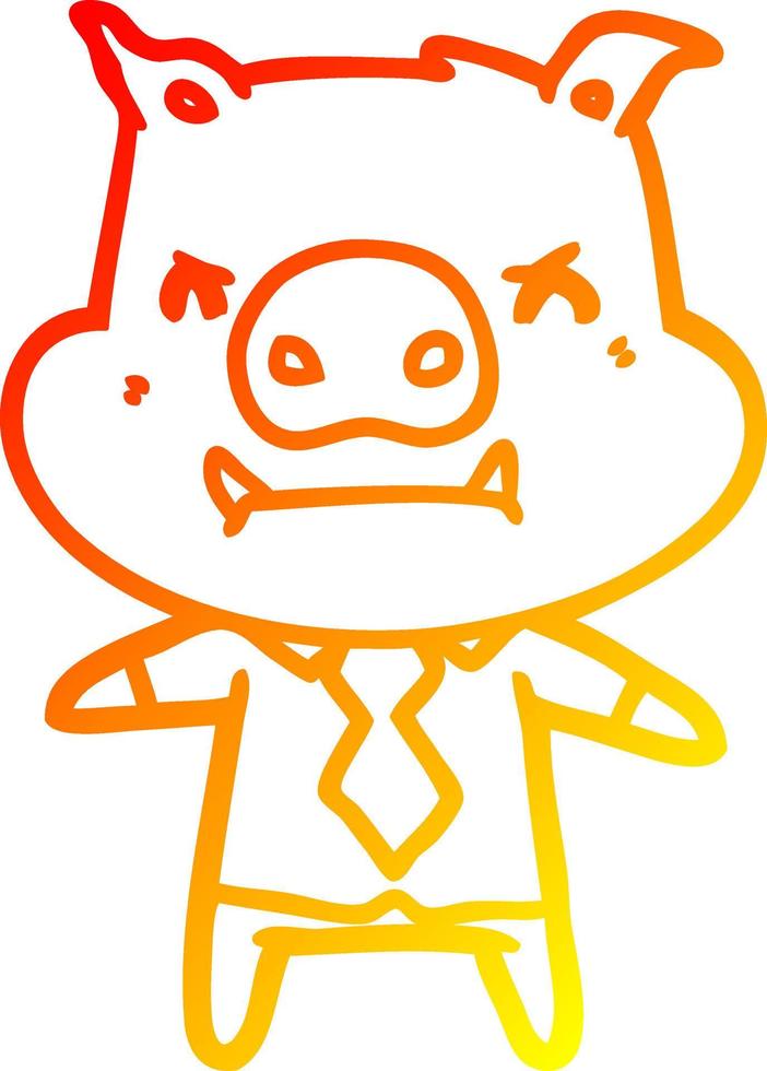 warm gradient line drawing angry cartoon pig boss vector