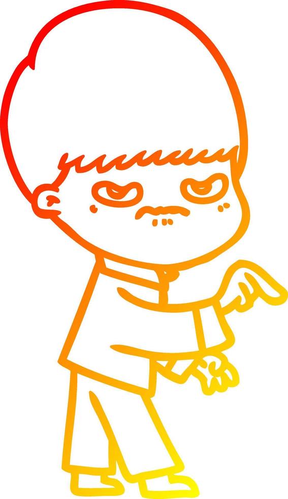 warm gradient line drawing annoyed cartoon boy vector