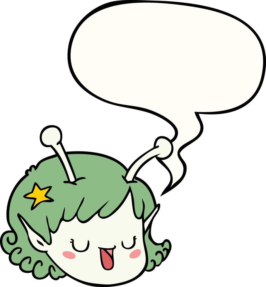 cartoon alien space girl face and speech bubble vector