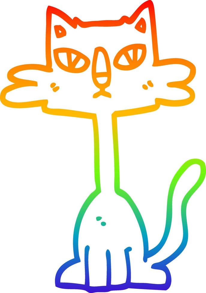 rainbow gradient line drawing cartoon funny cat vector