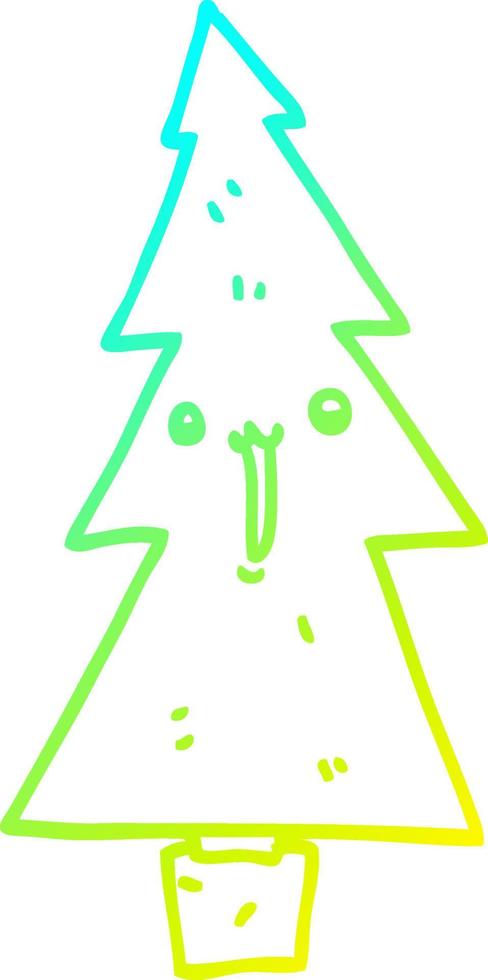 cold gradient line drawing cartoon christmas tree vector