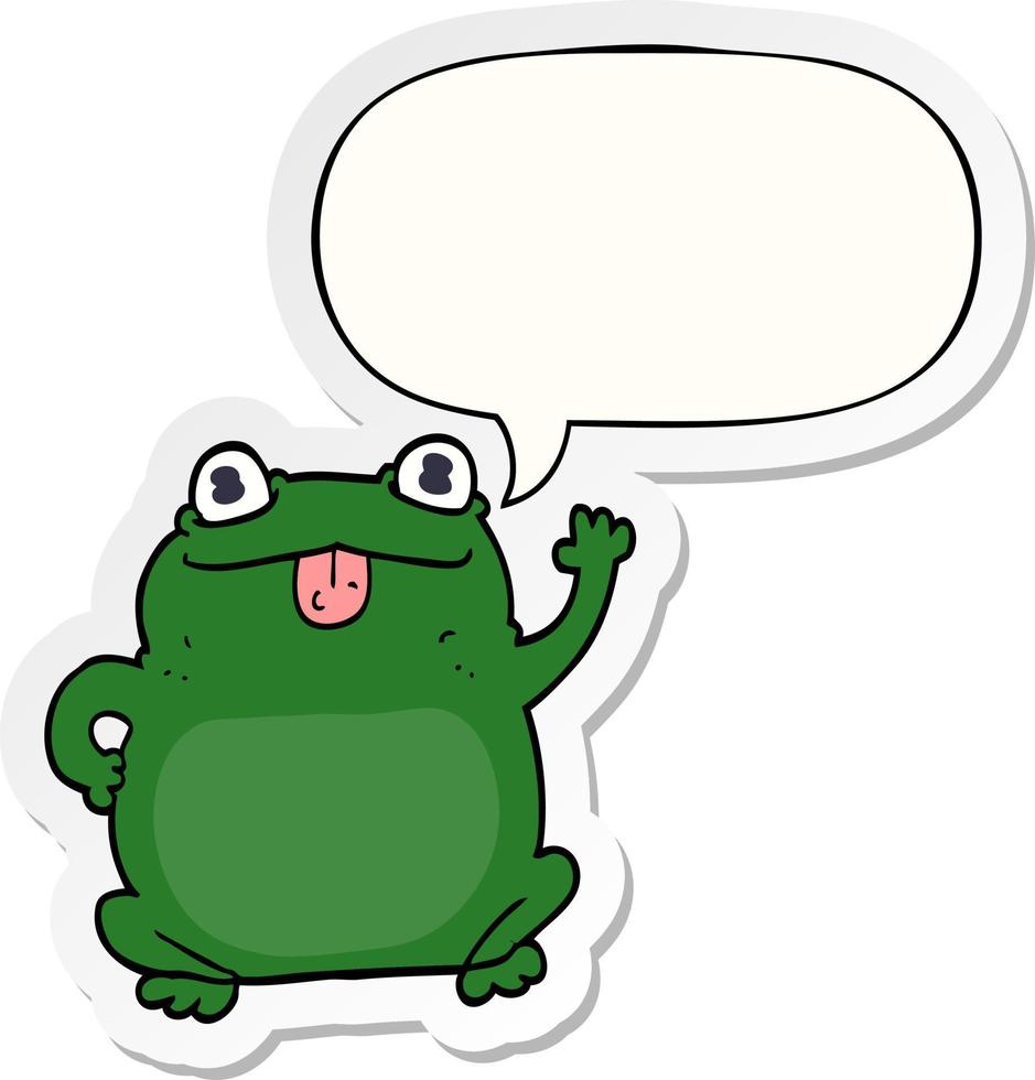 cartoon frog and speech bubble sticker vector