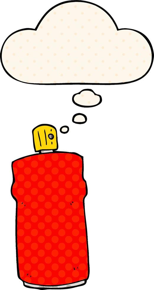 cartoon spray can and thought bubble in comic book style vector