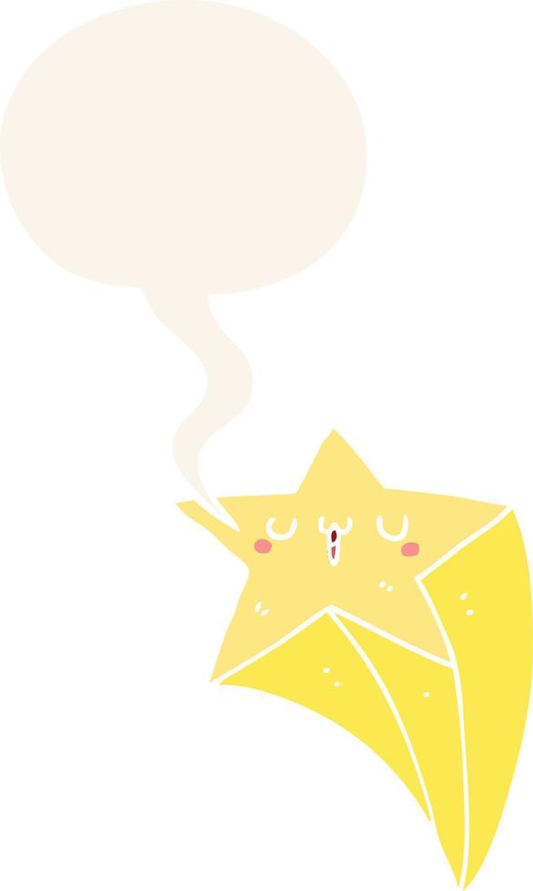 cartoon shooting star and speech bubble in retro style vector