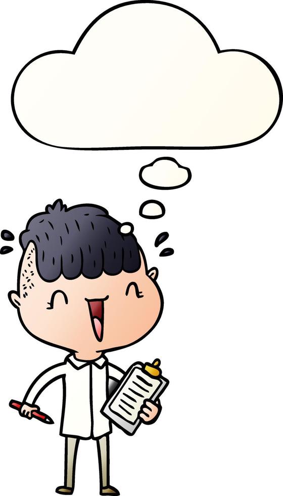 cartoon happy boy surprised and thought bubble in smooth gradient style vector