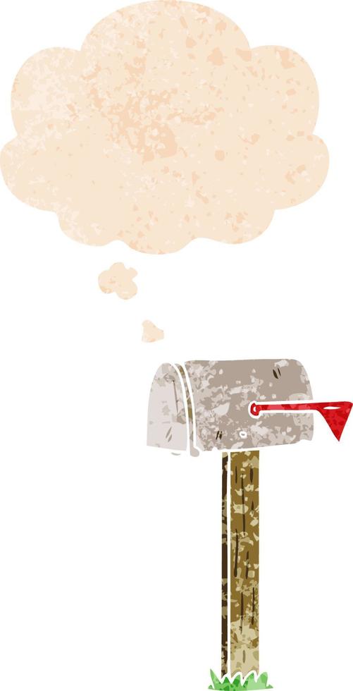 cartoon mailbox and thought bubble in retro textured style vector