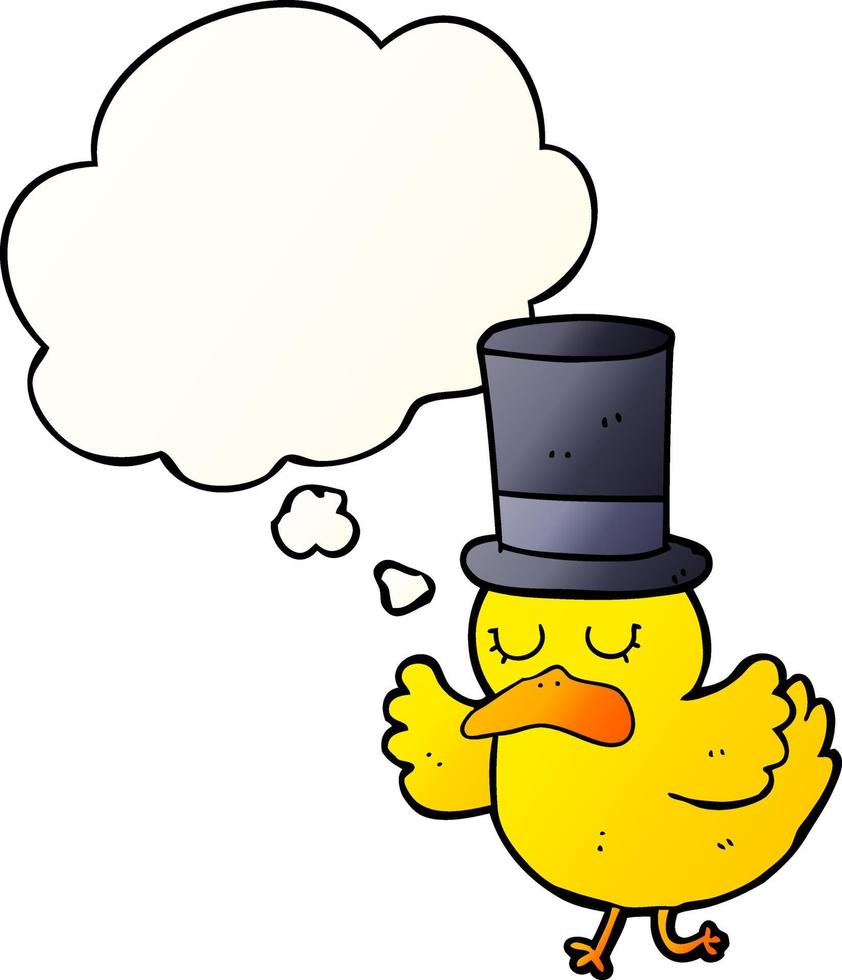 cartoon duck wearing top hat and thought bubble in smooth gradient style vector
