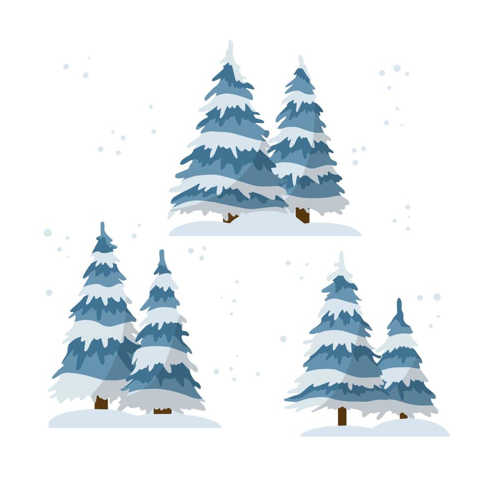 conjunto de árbol de invierno. ilustración plana de dibujos animados vector