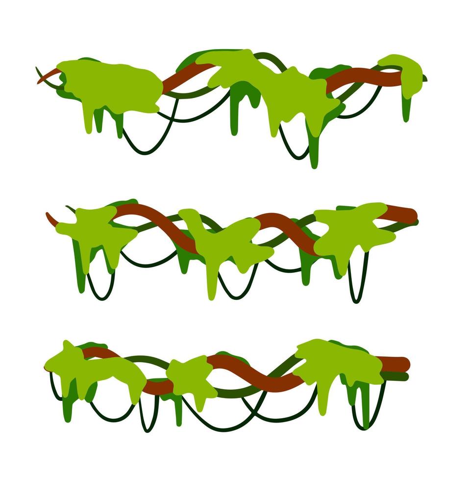 Set of branches with moss and green grass vector