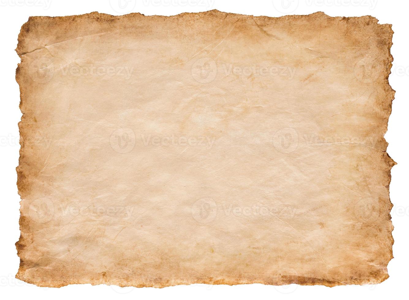 old parchment paper sheet vintage aged or texture isolated on white background photo