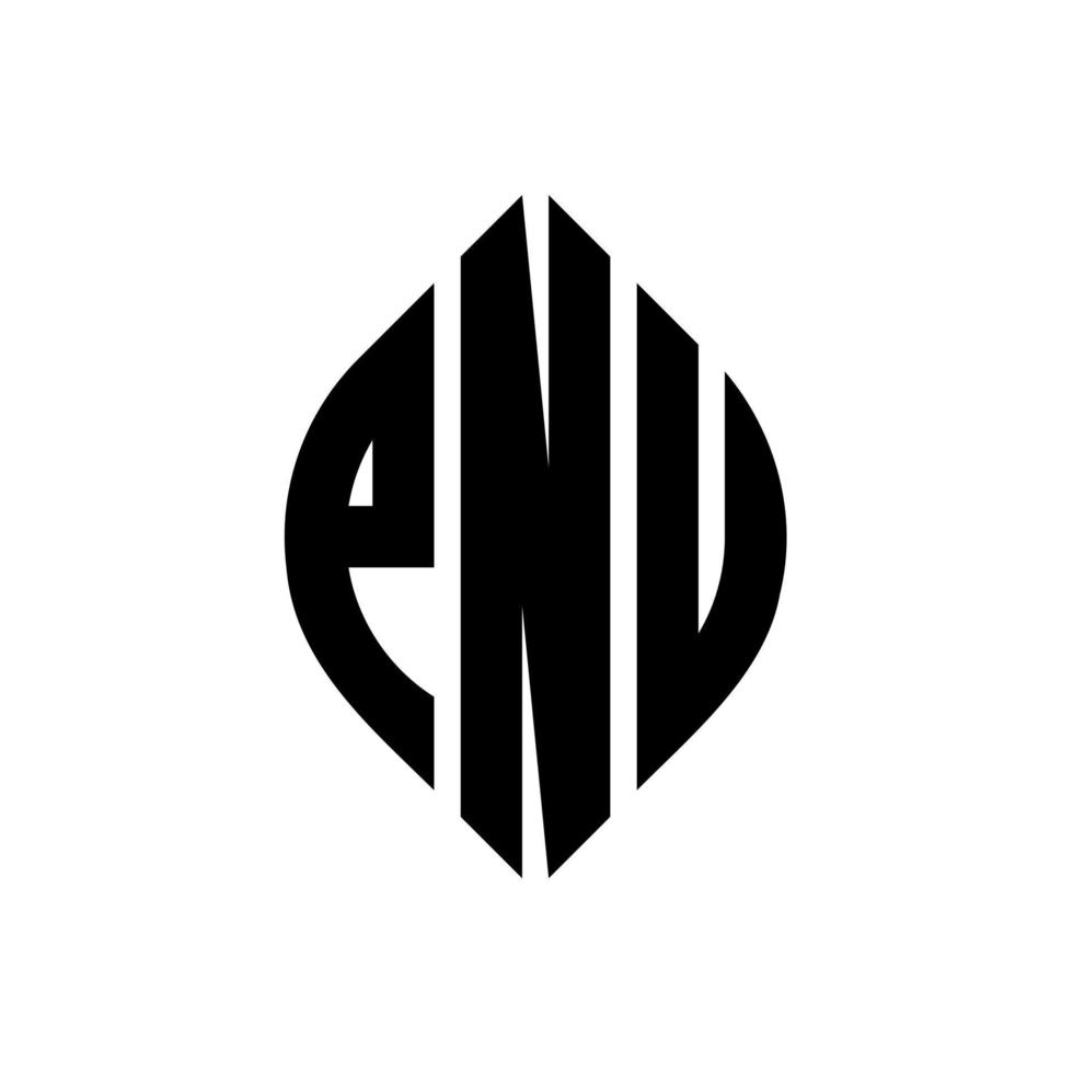 diseño de logotipo de letra de círculo pnu con forma de círculo y elipse. letras de elipse pnu con estilo tipográfico. las tres iniciales forman un logo circular. vector de marca de letra de monograma abstracto del emblema del círculo pnu.