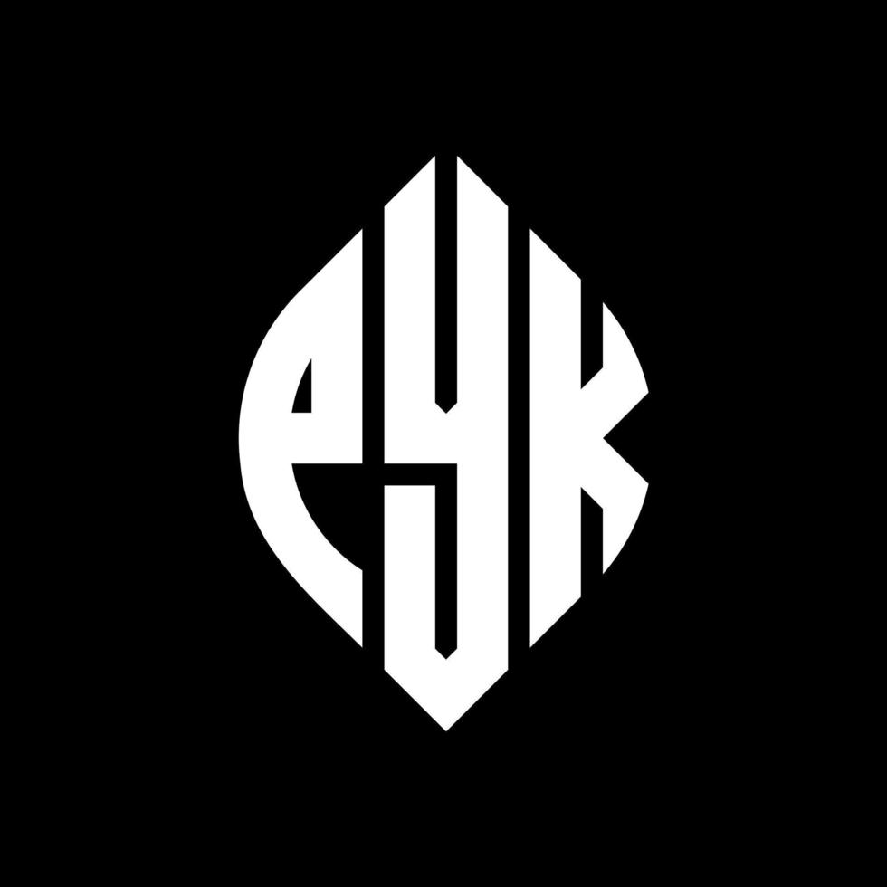 diseño de logotipo de letra de círculo pyk con forma de círculo y elipse. letras de elipse pyk con estilo tipográfico. las tres iniciales forman un logo circular. vector de marca de letra de monograma abstracto del emblema del círculo pyk.