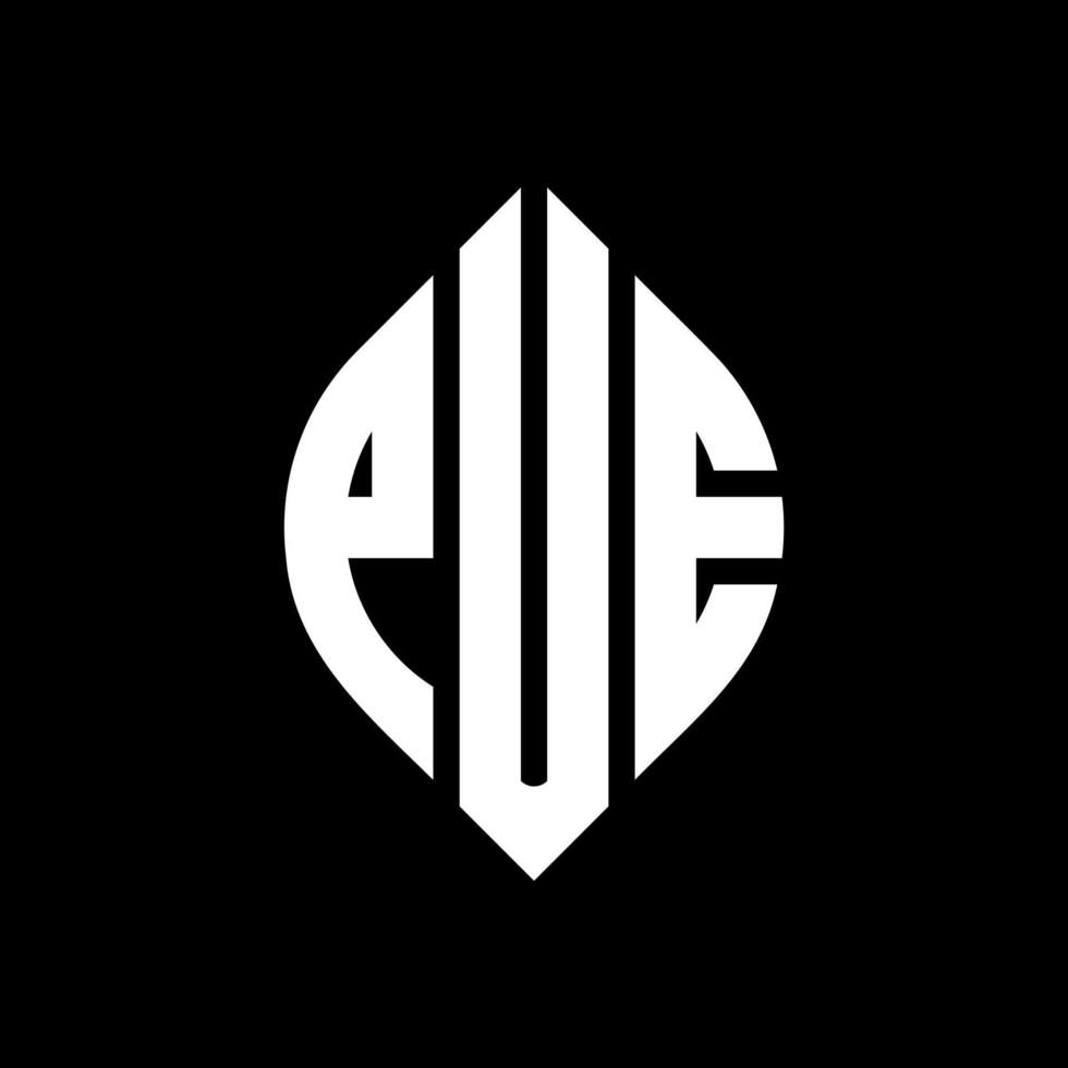 PUE circle letter logo design with circle and ellipse shape. PUE ellipse letters with typographic style. The three initials form a circle logo. PUE Circle Emblem Abstract Monogram Letter Mark Vector. vector