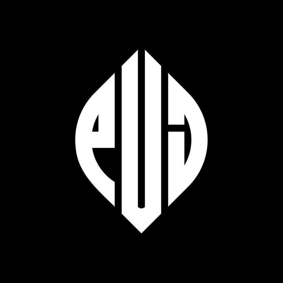 PUJ circle letter logo design with circle and ellipse shape. PUJ ellipse letters with typographic style. The three initials form a circle logo. PUJ Circle Emblem Abstract Monogram Letter Mark Vector. vector