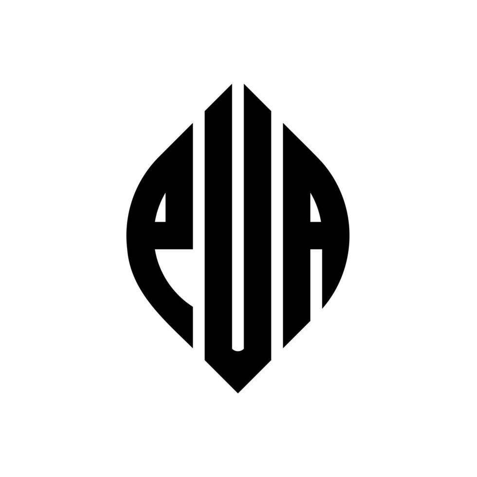 diseño de logotipo de letra de círculo pua con forma de círculo y elipse. pua elipse letras con estilo tipográfico. las tres iniciales forman un logo circular. vector de marca de letra de monograma abstracto del emblema del círculo de pua.