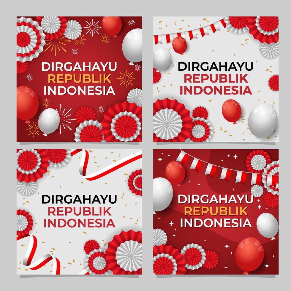 Collection of Social Media Post for Indonesia Independence Day vector