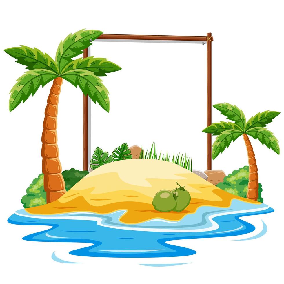 Summer Beach Theme with Empty Wooden Sign Isolated on White Background vector