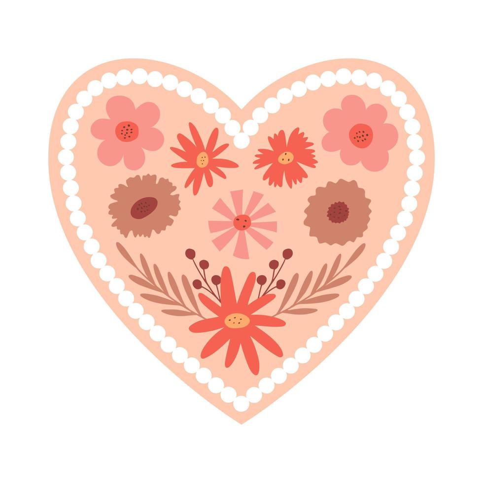 corazón de flores en estilo boho. tarjeta de san valentín con elementos florales para el día de san valentín. un símbolo de amor. ilustración vectorial aislada en un fondo blanco. vector